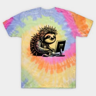 Punk Rock Goth Sloth on Computer Vintage Style T-Shirt